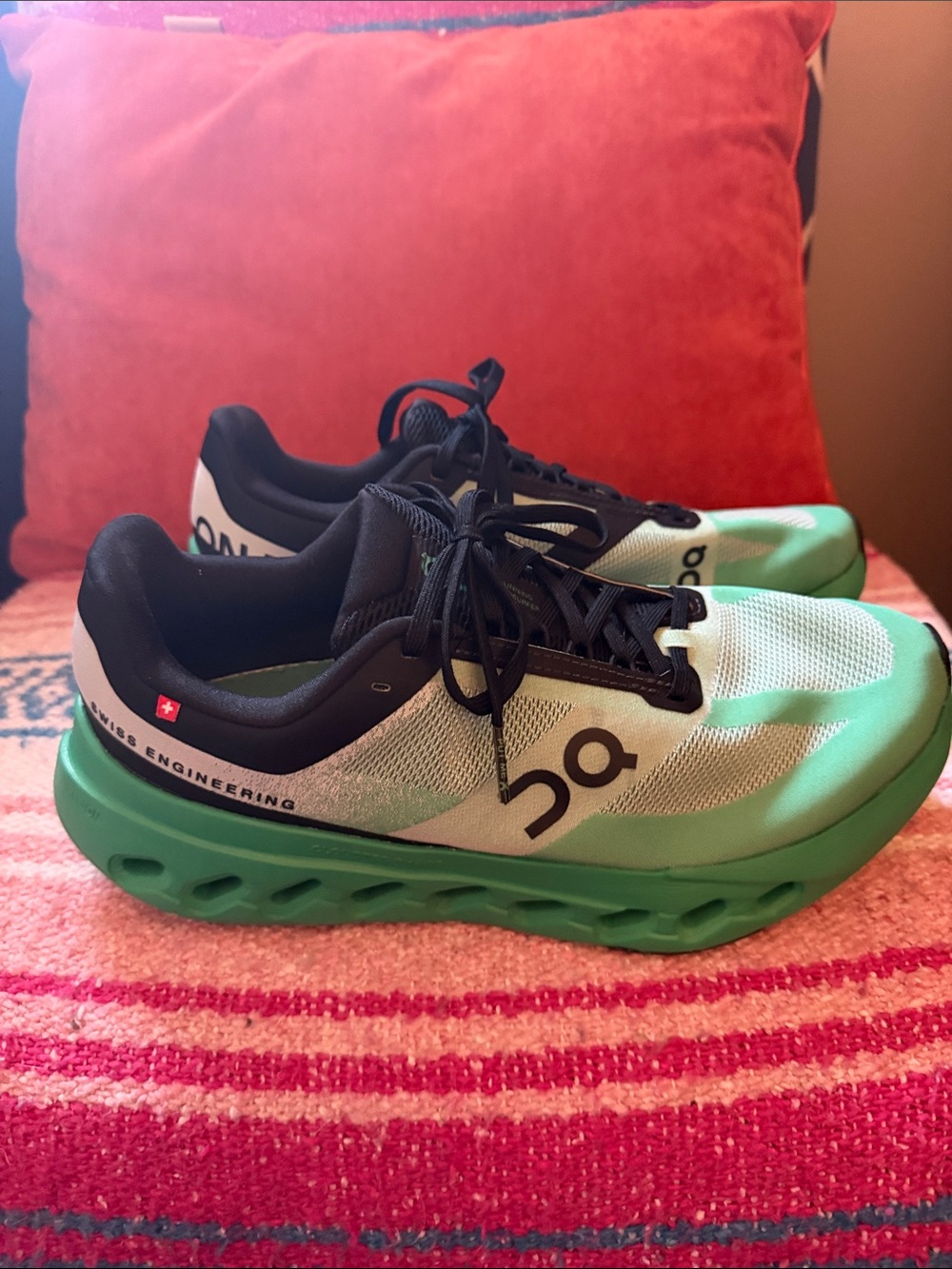 On Running Women’s Athletic Sneakers Mint and Black with Green Sole